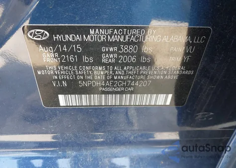 2016 Hyundai Elantra Se z USA, uszkodzony, nr VIN 5NPDH4AE2GH744207